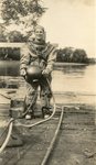 Dresden, Maine, Man in Diving Suit at Bridge Construction Site