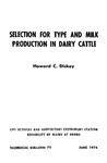 TB72: Selection for Type and Milk Production in Dairy Cattle by Howard C. Dickey