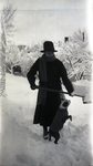 Snow Scene, Person with Shovel and Dog by Bert Call