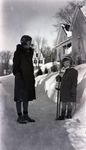 Dexter, Maine, Children on Winter Sidewalk by Bert Call