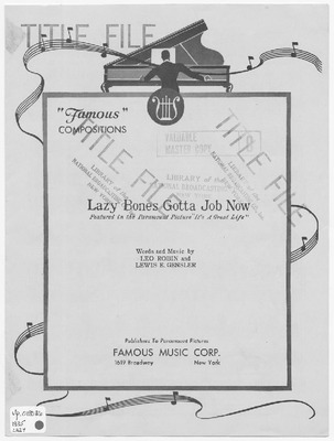 Lazy Bones Gotta Job Now By Lewis E Gensler Leon Robin Et Al